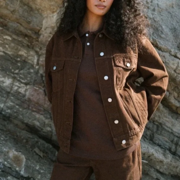 New PARKE Oversized Denim Jacket in Brown - Picture 2 of 13
